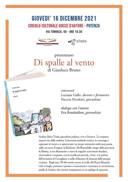 A Potenza il romanzo “Di spalle al vento” di Gianluca Bruno