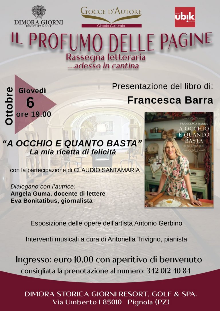 A occhio e quanto basta, il nuovo libro di Francesca Barra ospite del “Profumo delle pagine”